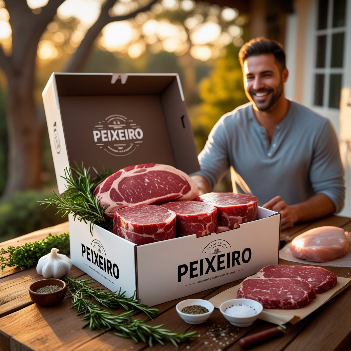 Cliente feliz con su caja de suscripción Peixeiro